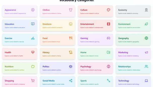 a chart of the different types of vocabularys