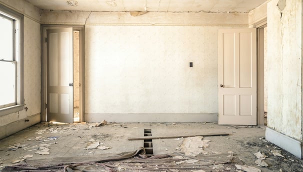 a room with a window and a door