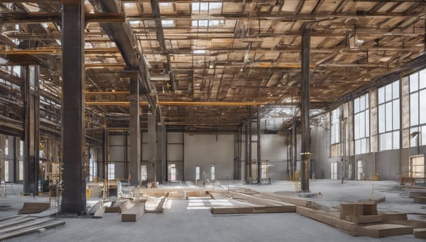 a large open space with a lot of wood and wooden beams