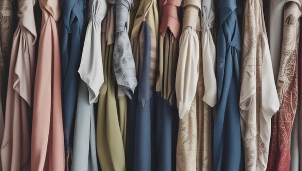 A spacious, well-lit clothing store featuring multiple tables and racks displaying a variety of garments. A large, elegant chandelier hangs from the ceiling, adding a touch of sophistication. Shoppers are seen browsing through the clothing items on display, with a mix of men's and women's apparel spread throughout the space.