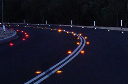 solar road studs at night