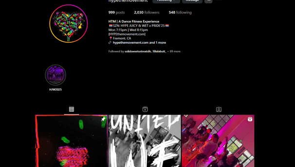 An instagram starting page called HYPEthemovement.