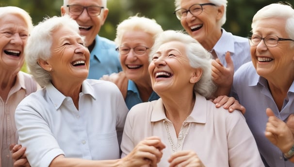 smiling woman in gray cardigan