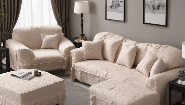 Several pieces of fabric or textile are displayed with natural patterns, featuring floral and leaf motifs in various muted colors. The arrangement showcases an artisanal style with each piece exhibiting unique designs and textures.