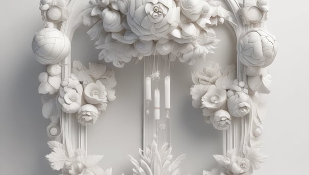 A 3D printer is actively printing a large, intricately designed object with a rope-like texture. The object features a gradient of colors, transitioning from a metallic pink to a deep purple.