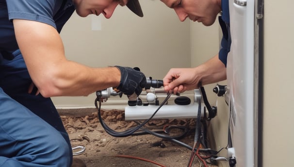 a plumber using a camera to conduct a drain line inspection