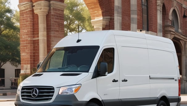 A yellow delivery van with visible front-end damage is being towed by a recovery vehicle. The van belongs to a well-known courier company, as indicated by the branding on its side. The surrounding environment includes a gravel area, a concrete boundary wall, and a partly cloudy sky.
