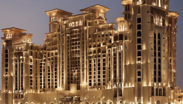 a large building with a clock tower in the middle of it, doha real estate