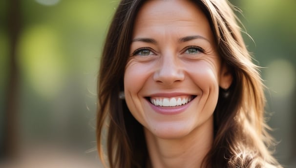 smiling woman in white lace shirt