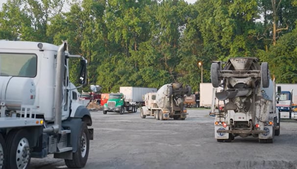 Multiple concrete trucks ready for pour concrete