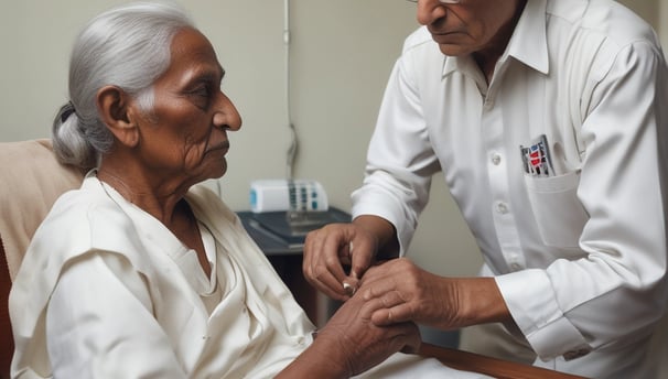A nighttime urban street scene featuring an illuminated emergency sign with the word 'Urgences' in bright red letters on a building. Streetlights cast a warm glow over the wet pavement and the surrounding buildings are mostly in shadow. The street is empty, adding a sense of quiet and stillness.
