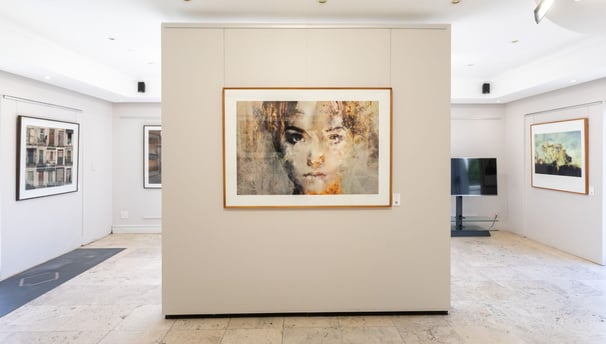 Interior view of Osner Gallery in Hout Bay, featuring original fine art photography and mixed media by Martin Osner.