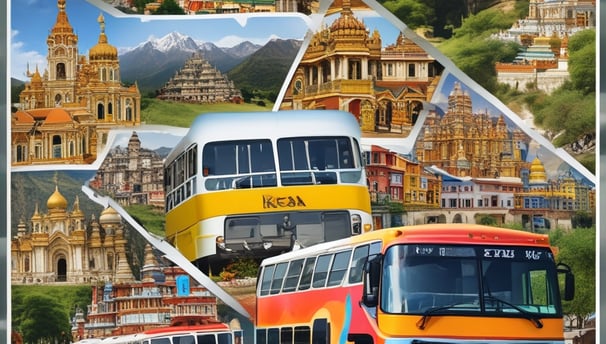 A blue coach bus with Krisa travels