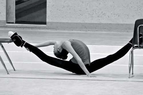 A perfect split from a rhythmic gymnast