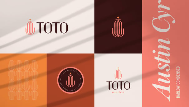 elements of the toto braz textile visual identity with logo, symbol, seal and colors