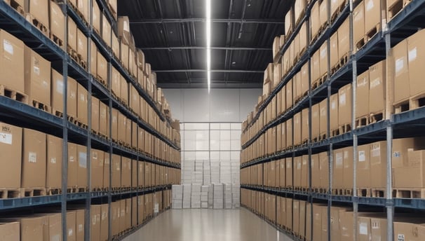 A neon red sign reading 'EMERGENCY USE ONLY' is prominently displayed on a wall. The surrounding environment appears to be dimly lit, with metal barrels labeled 'EMERGENCY' and some industrial-looking equipment in the background. Shelves and display counters are visible in a retail-like setting.