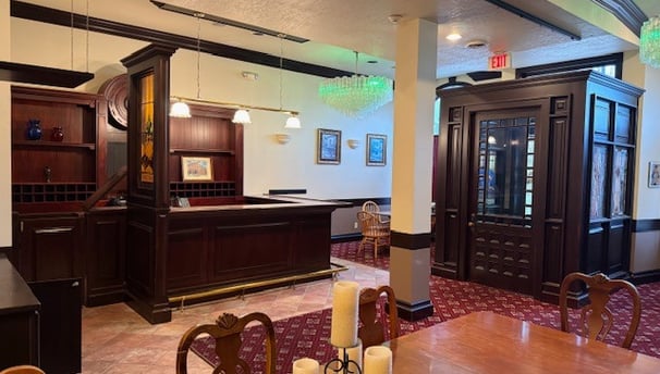 a dining room with a bar national historic registry