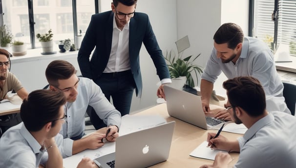 A web browser window displays a landing page for Webflow, featuring a tagline about building web content visually without coding. The background transitions from blue to pink, with various web design interfaces and tools depicted. Logos for partner companies are aligned at the bottom.