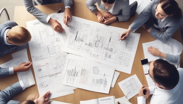 A stylish woman in a geometric patterned dress is standing inside a chic, modern restaurant or cafe. She is wearing sunglasses and is smiling confidently. The setting features elegant chandeliers, decorative lighting, and plush seating, with a floral decoration in the background.