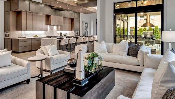 a living room with a couch and a table