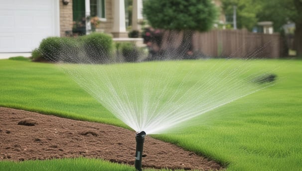 Lawn being watered with sprinkler