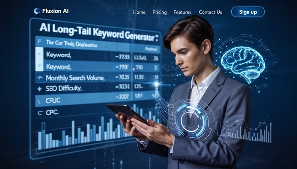 AI-powered long-tail keyword generator tool by Fluxion AI for SEO optimization