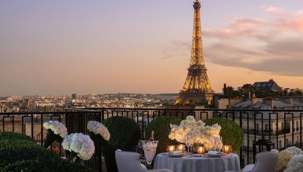Four Seasons Hotel George V evening Eiffel view