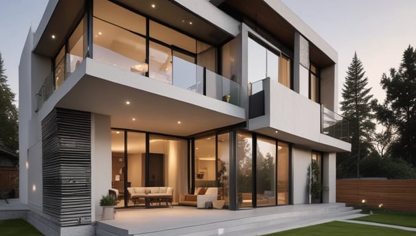 An abstract architectural design featuring a complex pattern of intersecting metallic beams. The structure is layered with a geometric arrangement, highlighting the contrast between the metallic gray and the warm wooden and glass paneling in the background.