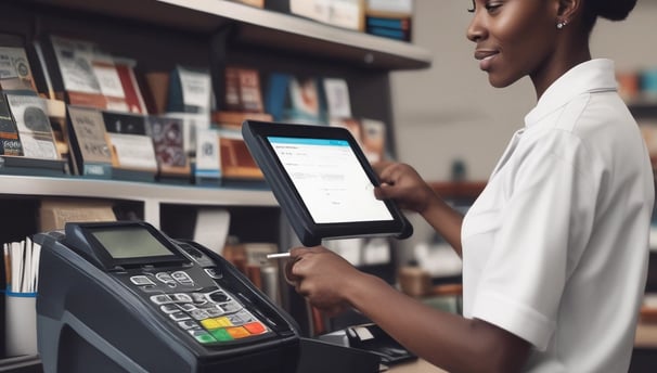 an african american woman using a pos