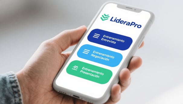Entrena entrevistas, negociaciones o presentaciones con LideraPro IA y mejoraras fácil y rápidamente