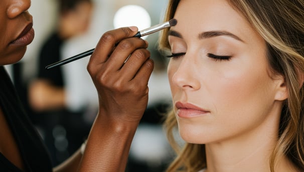 Makeup artist applying makeup on client