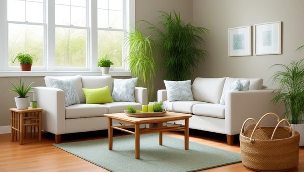 an eco friendly  living room with a couch and a table