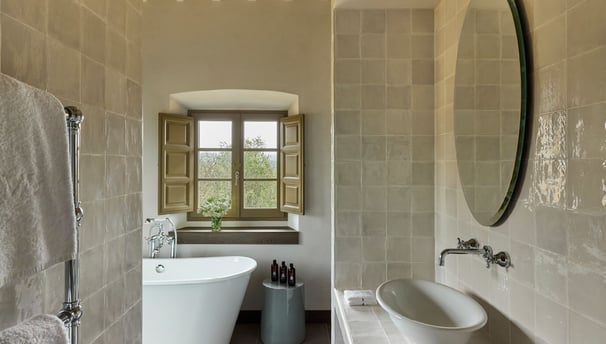 Bathrooms with freestanding bathtubs and separate shower stalls