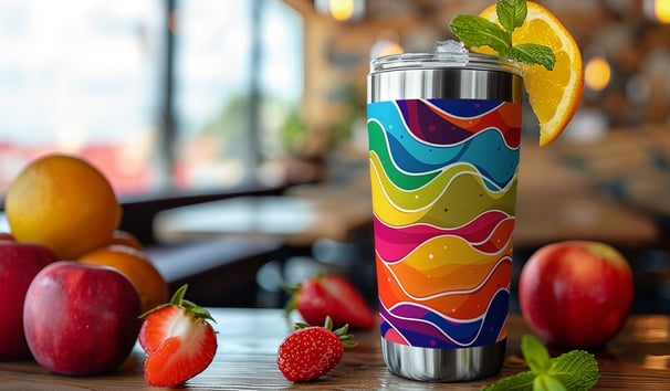 Clean stainless steel tumbler with vinyl, ready for sealing.
