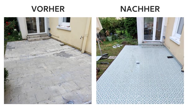 Terrasse Sanierung vorher/nachher, Fliesenleger Dortmund