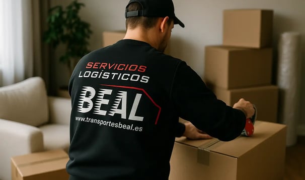Operario de Mudanzas BEAL embalando cajas para una mudanza
