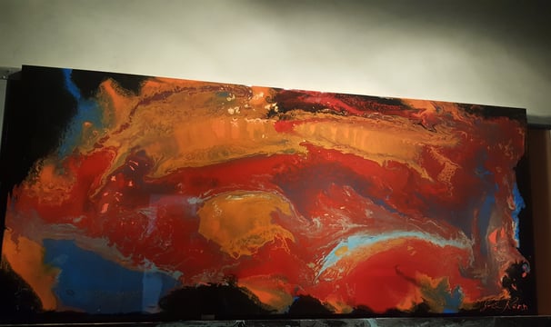 A stunning massive abstract painting, measuring 4 feet by 8 feet, found its new home with a designer
