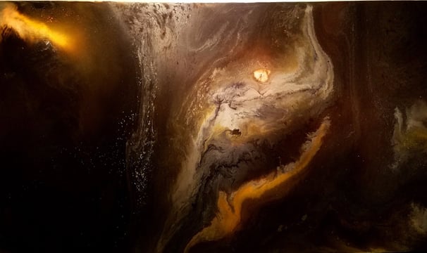 SOLD: Andromeda – 8 x 4 Painting. This is an original resin abstract artwork.