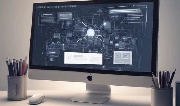 A web browser window displays a landing page for Webflow, featuring a tagline about building web content visually without coding. The background transitions from blue to pink, with various web design interfaces and tools depicted. Logos for partner companies are aligned at the bottom.