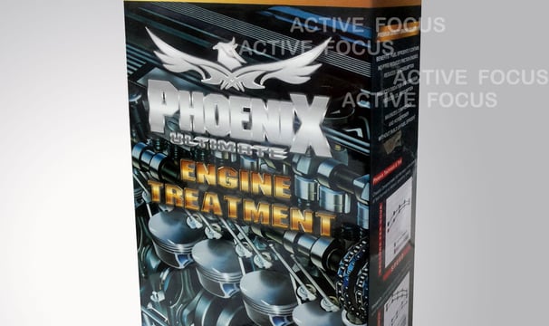 a paper package of engine treatment with over print design