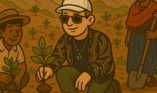 Hustensaft Jüngling pflanzt gemeinsam mit lokalen Partnern Bäume auf einer ehemaligen Rodungsfläche im kolumbianischen Andenr