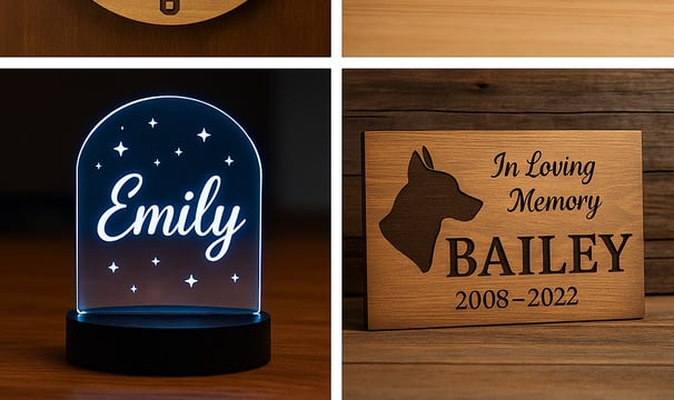 a collection of personalized wooden signs for a family
