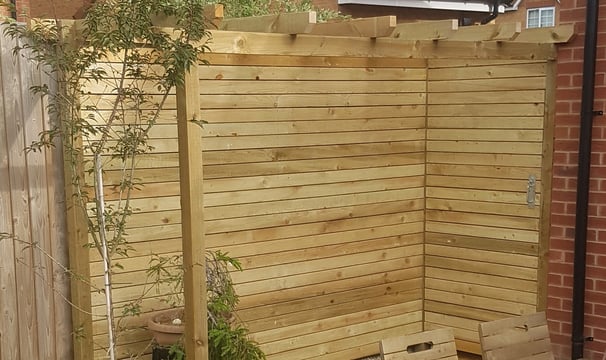 secret gate, corner pergola, privacy screens, lessen the wind impact