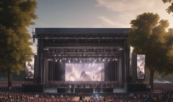 A modern workspace setup featuring a large monitor and a laptop displaying web pages. The desk has a wireless keyboard, a mouse, and a card labeled '#Hashtag Campaign'. The space is clean and organized with a focus on digital content.