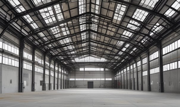 A person wearing a red helmet and a fire jacket stands in front of a large backdrop, possibly a building or construction site. A red fire truck is partially visible behind the person, along with metal scaffolding.
