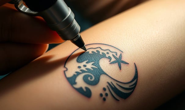 a person is using a pen and ink on a tattoo