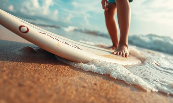 a person standing on a surfboard in the water