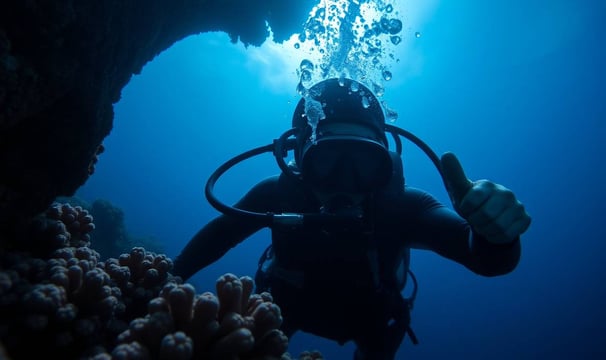 a person in a scuba suit is diving in the water