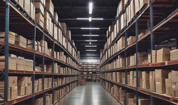 a warehouse with shelves and shelves filled with shelves