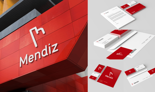 a red and white business card with a red and white business card